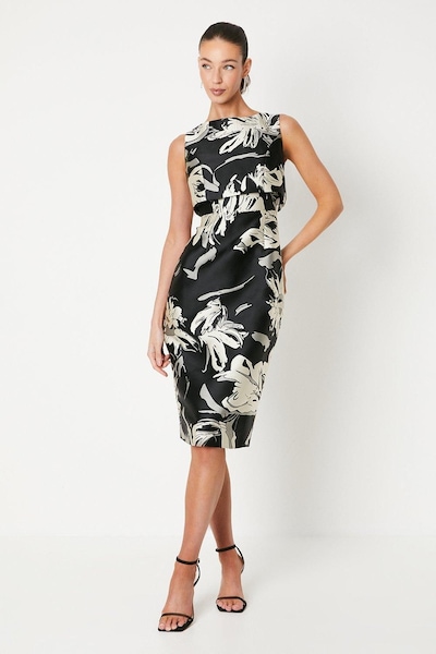 Coast Double Layer Jacquard Pencil Dress Black