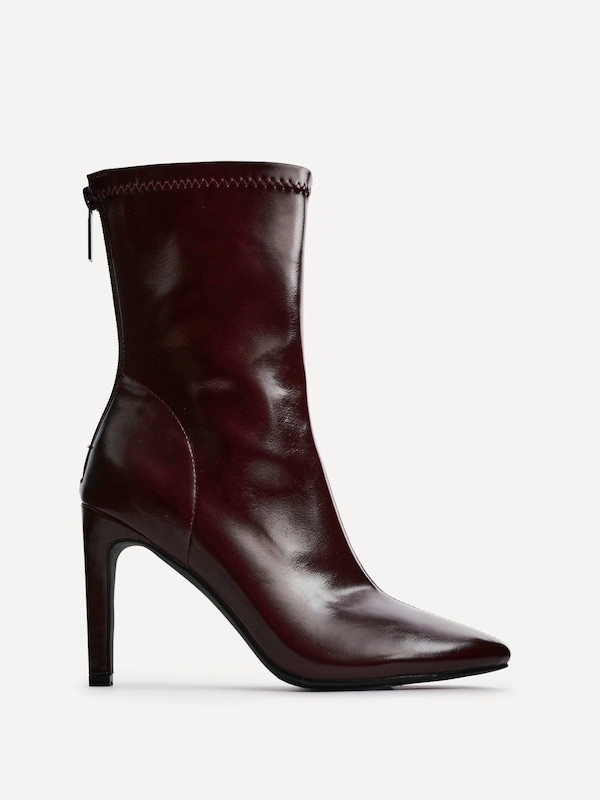 Linzi West Burgundy Faux Leather Pointed Stretch Heeled Ankle Boot