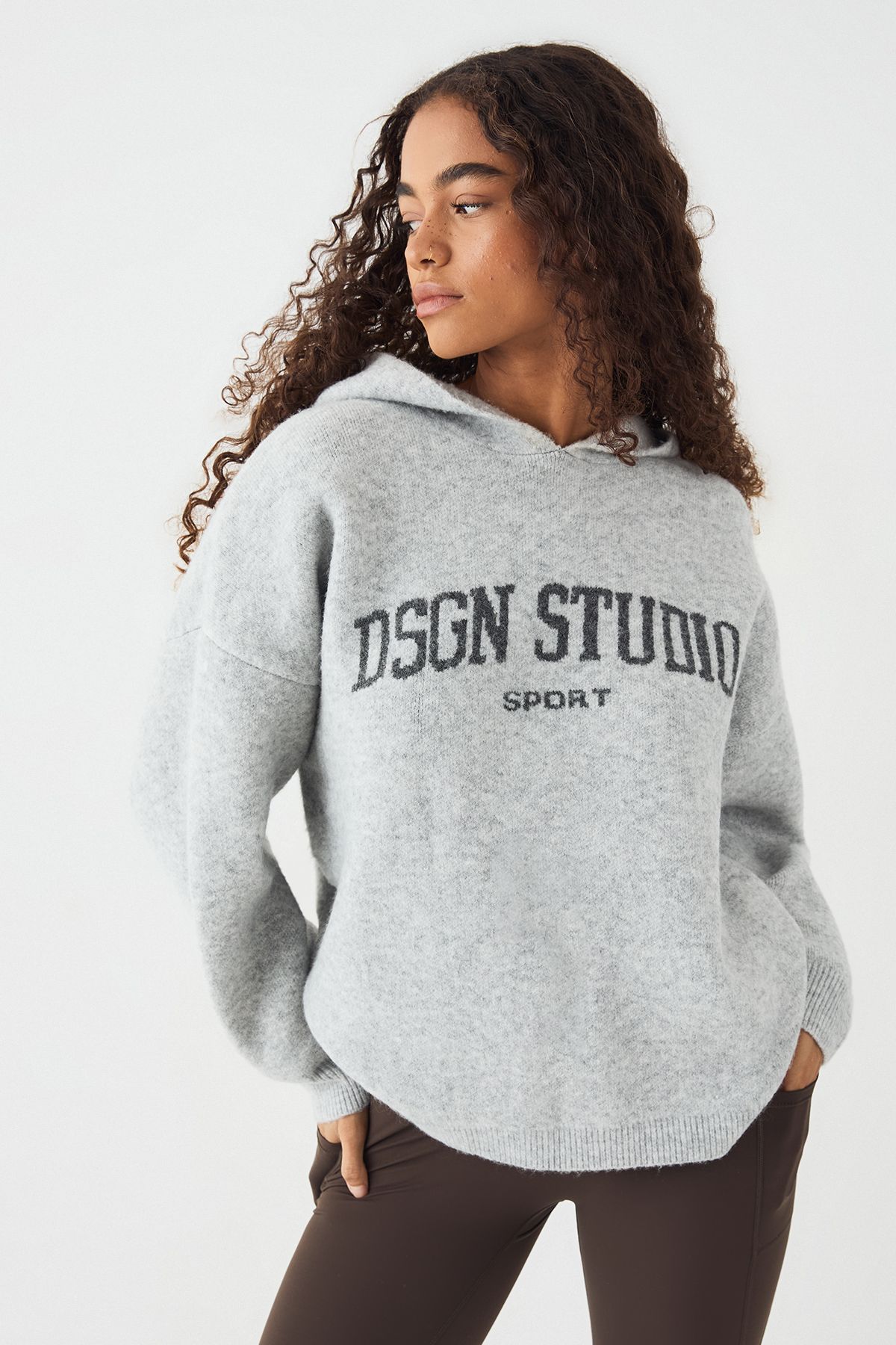 DSGN Studio DSGN Studio Knitted Oversized Hoodie Ash Grey image 4