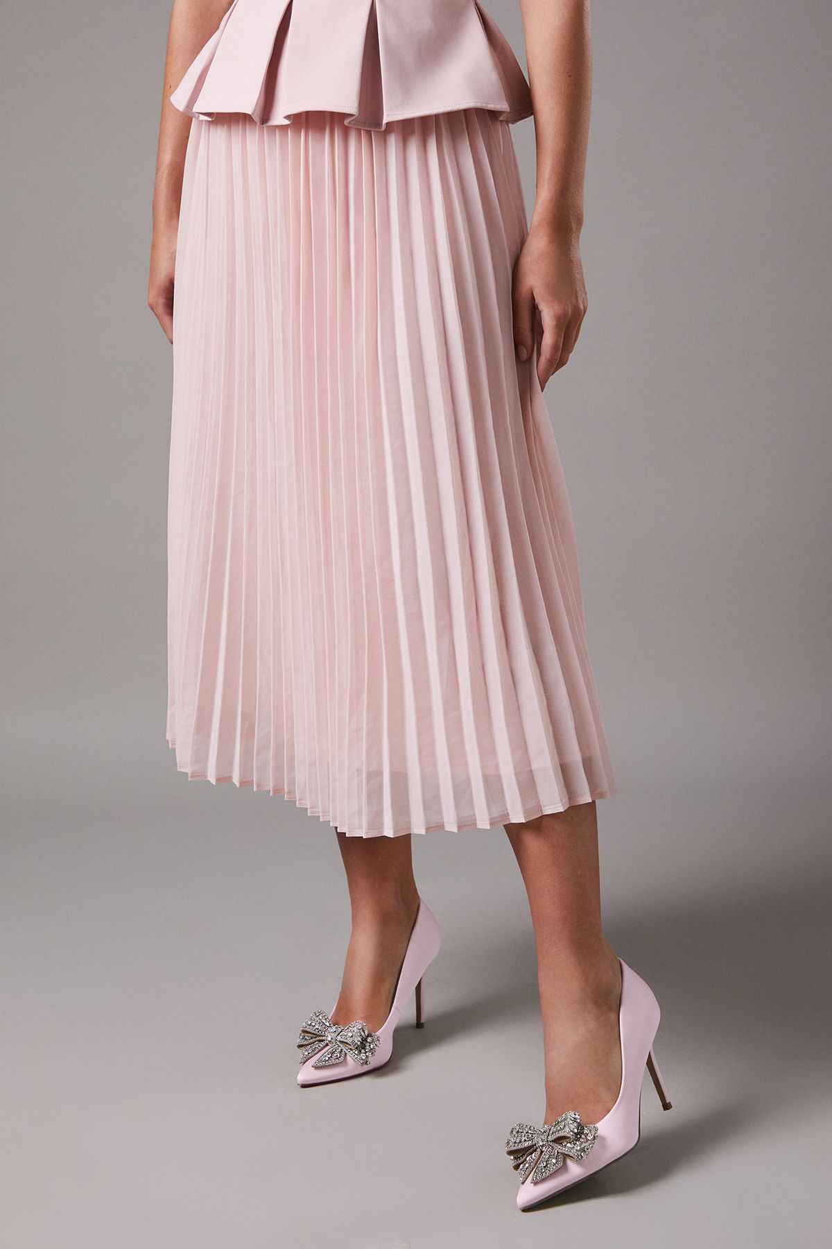 Coast Wide Fit Tania Satin Embellished Bow High Heel Stiletto Court Shoes Ballerina Pink image 1