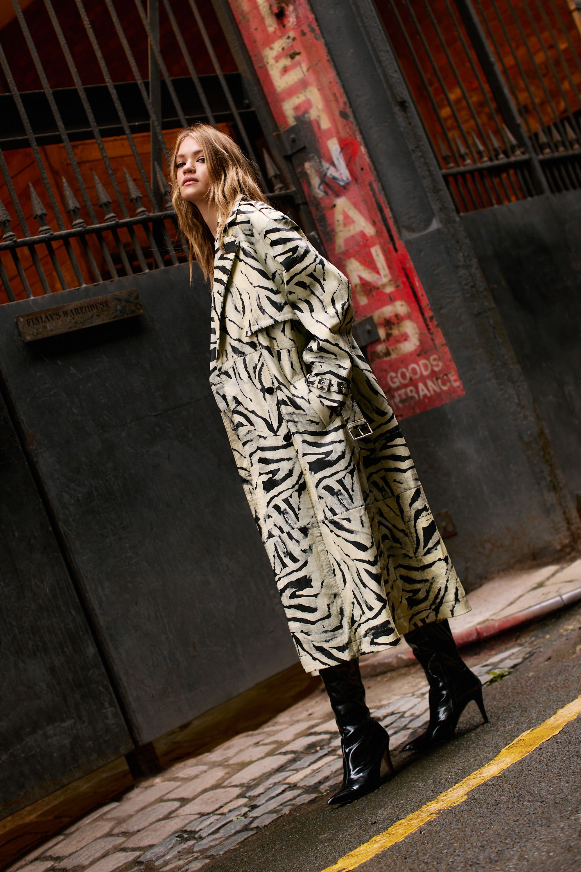 NastyGal Zebra Print Real Leather Trench Coat Multi image 3