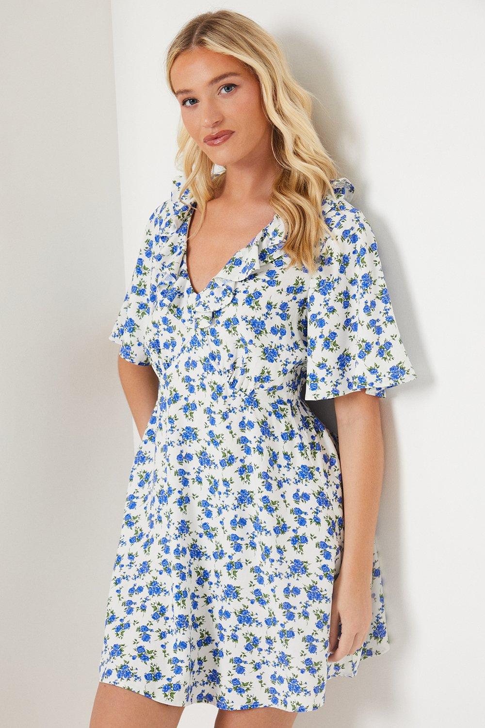 Dorothy Perkins Ivory Ditsy Flutter Sleeve Frill Mini Dress Ivory image 4