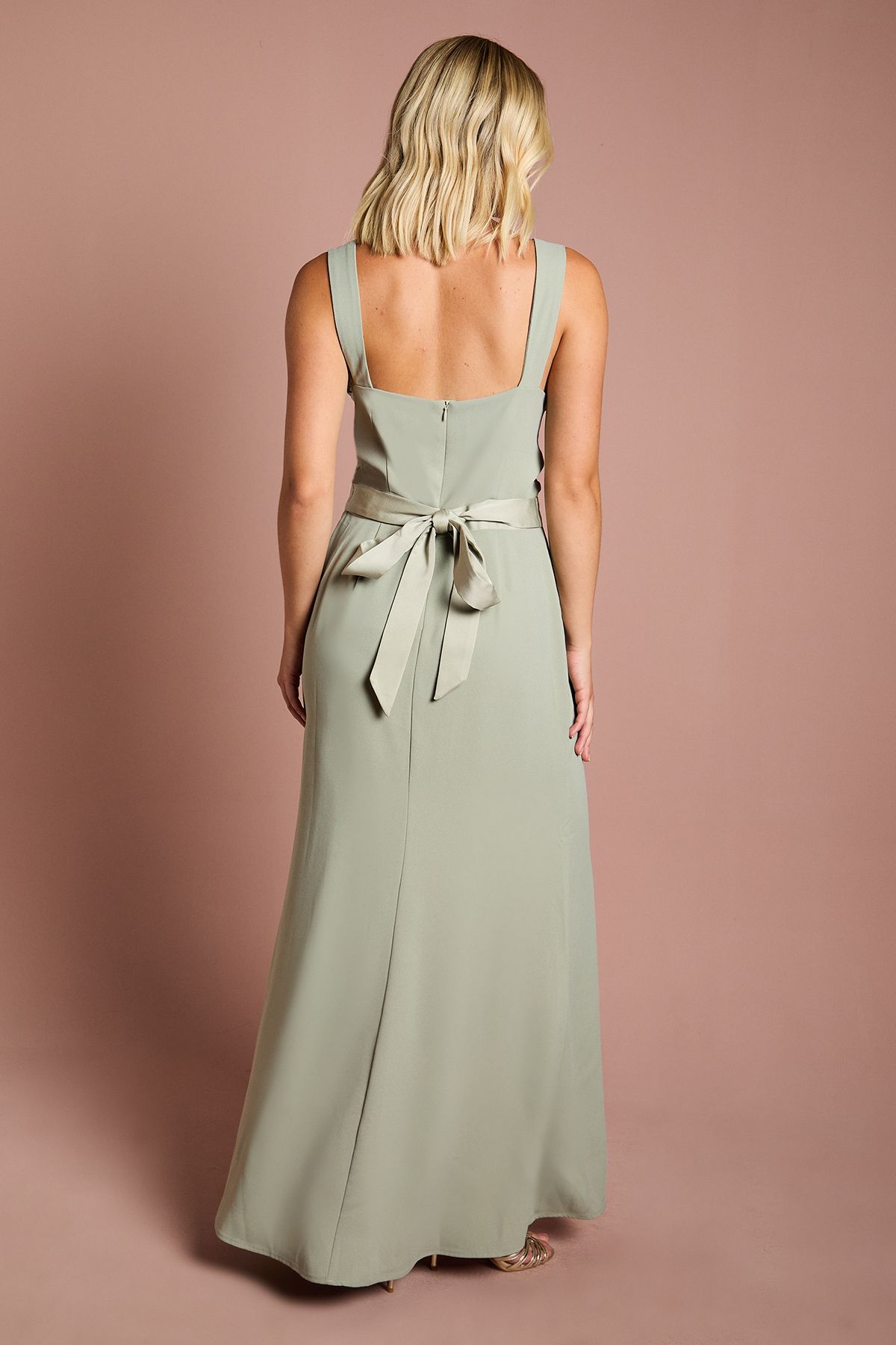 Coast Teen Strappy Pleat Detail Bridesmaid Dress Sage image 3