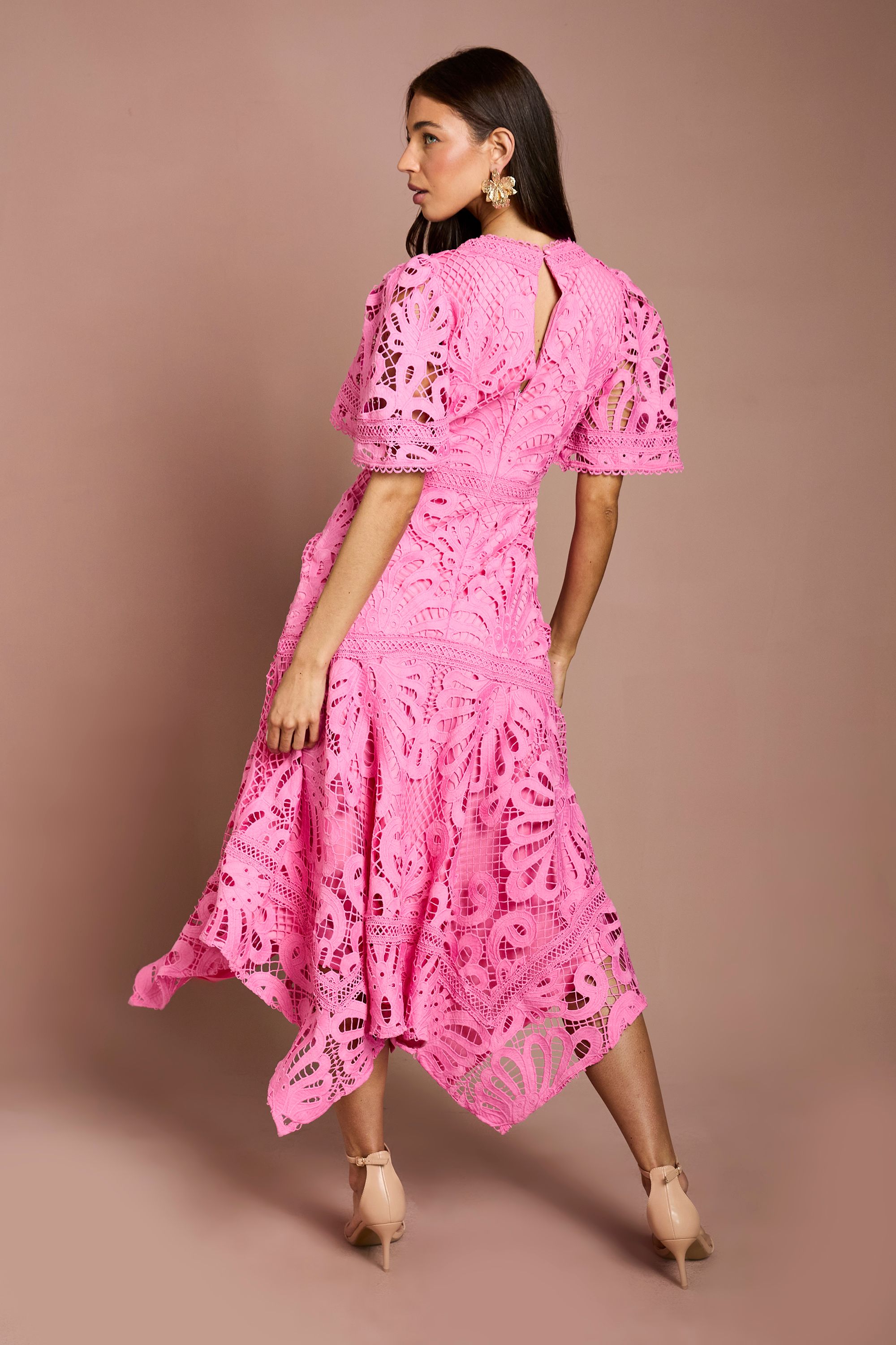 Coast Placement Lace Hanky Hem Dress Pink image 3