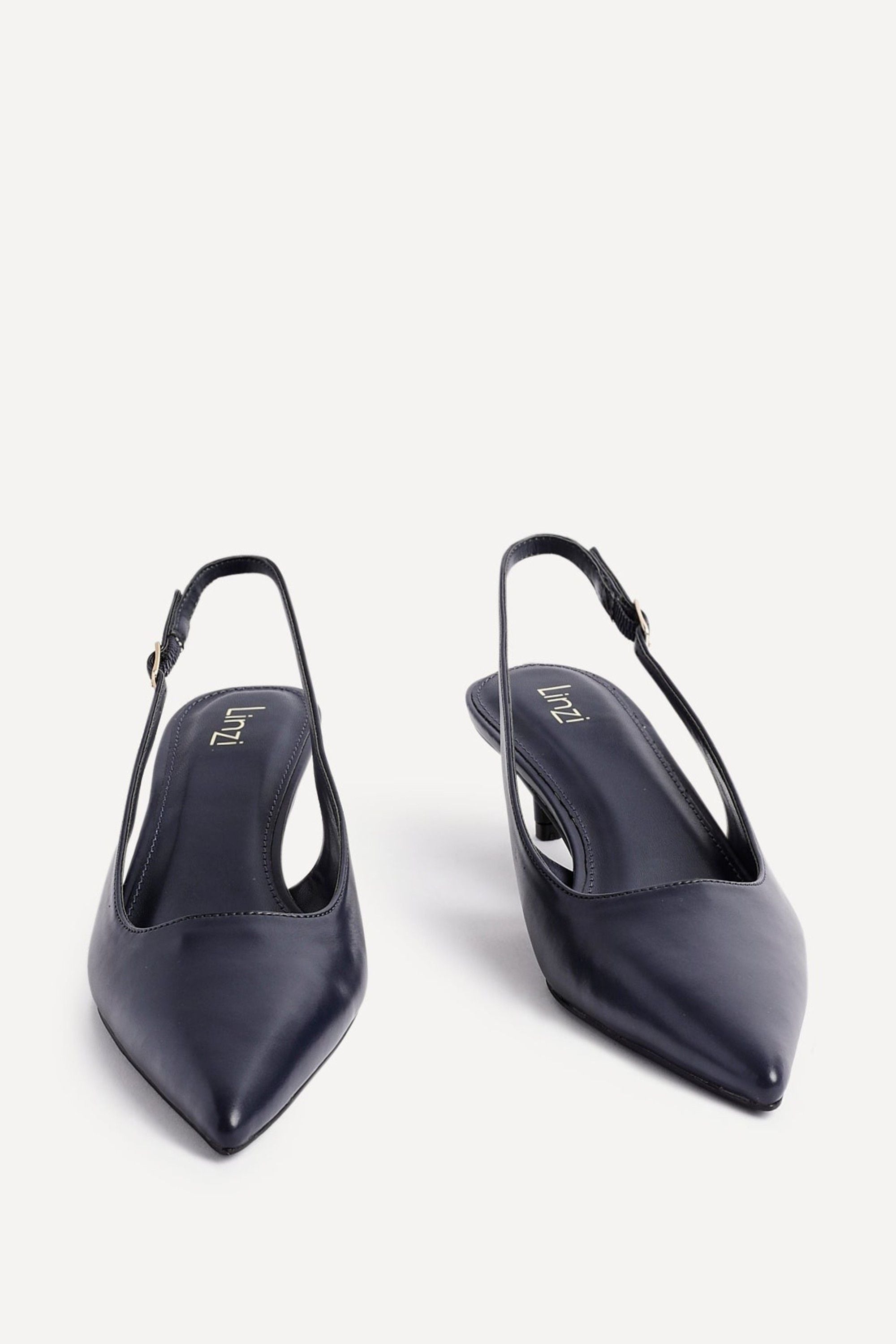 Linzi Elvira Navy Faux Leather Slingback Kitten Court Heels image 3