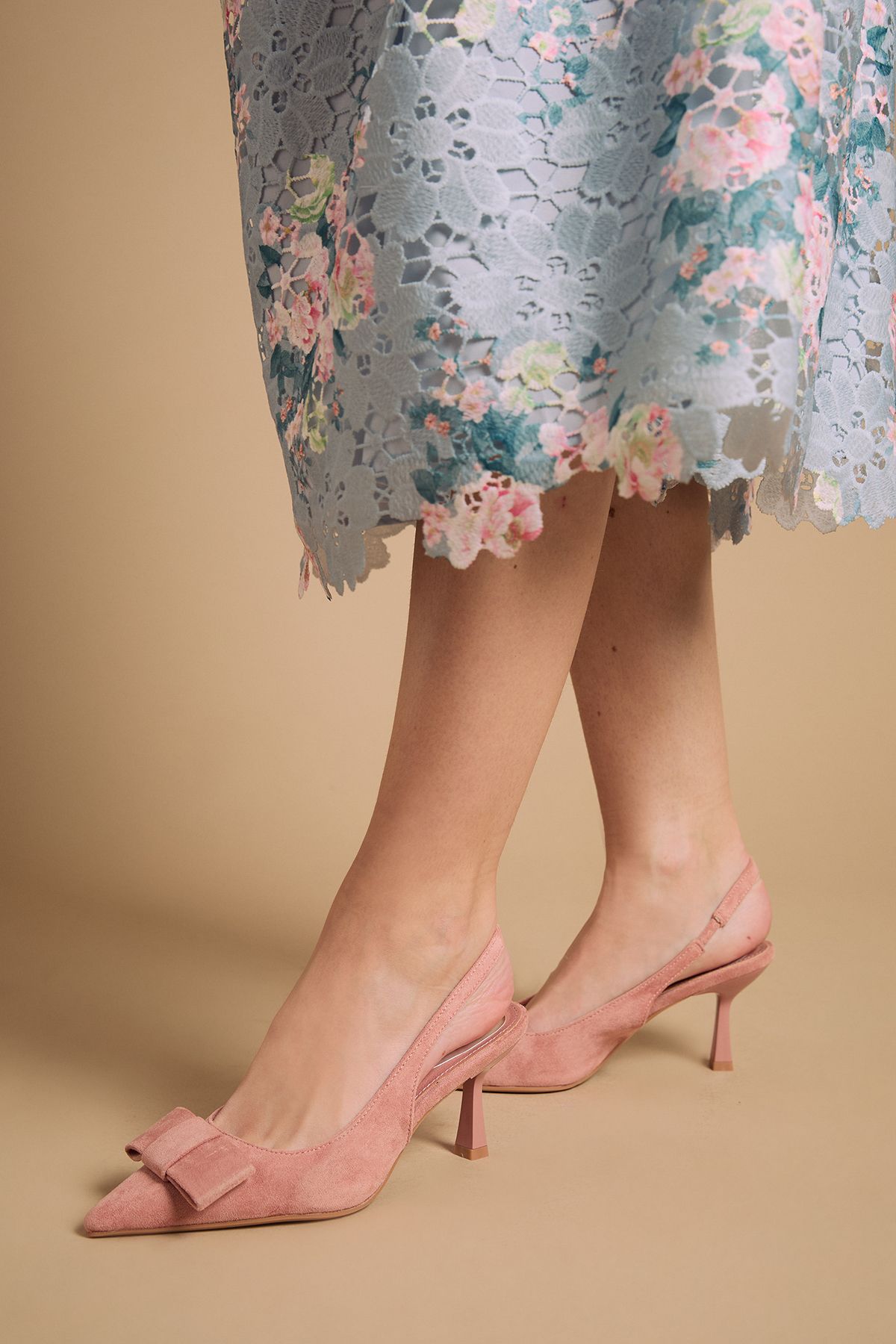 Oasis Kiki Faux Suede Bow Detail Stiletto Heel Court Shoes Pink image 1