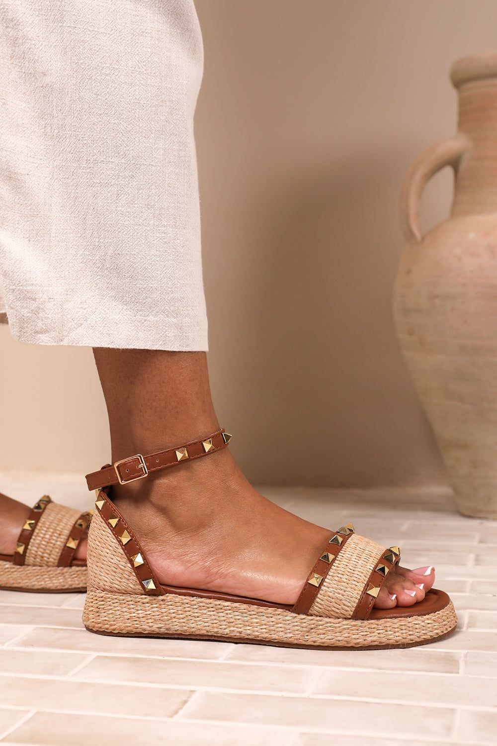 Where's That From 'Katara' Studded Gladiator Braided Strap Espadrille Flatform
