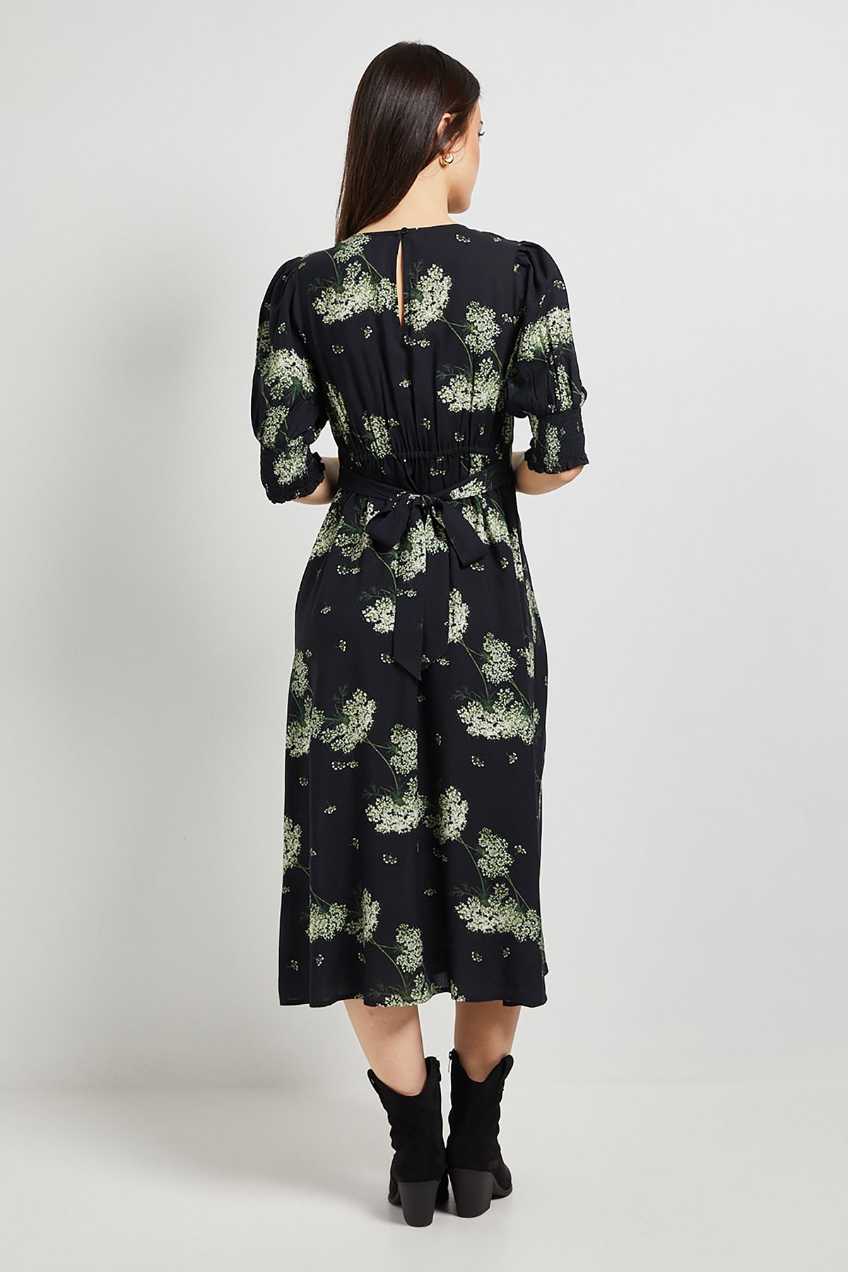 Dorothy Perkins Petite Shirred Cuff Midi Dress Floral image 3