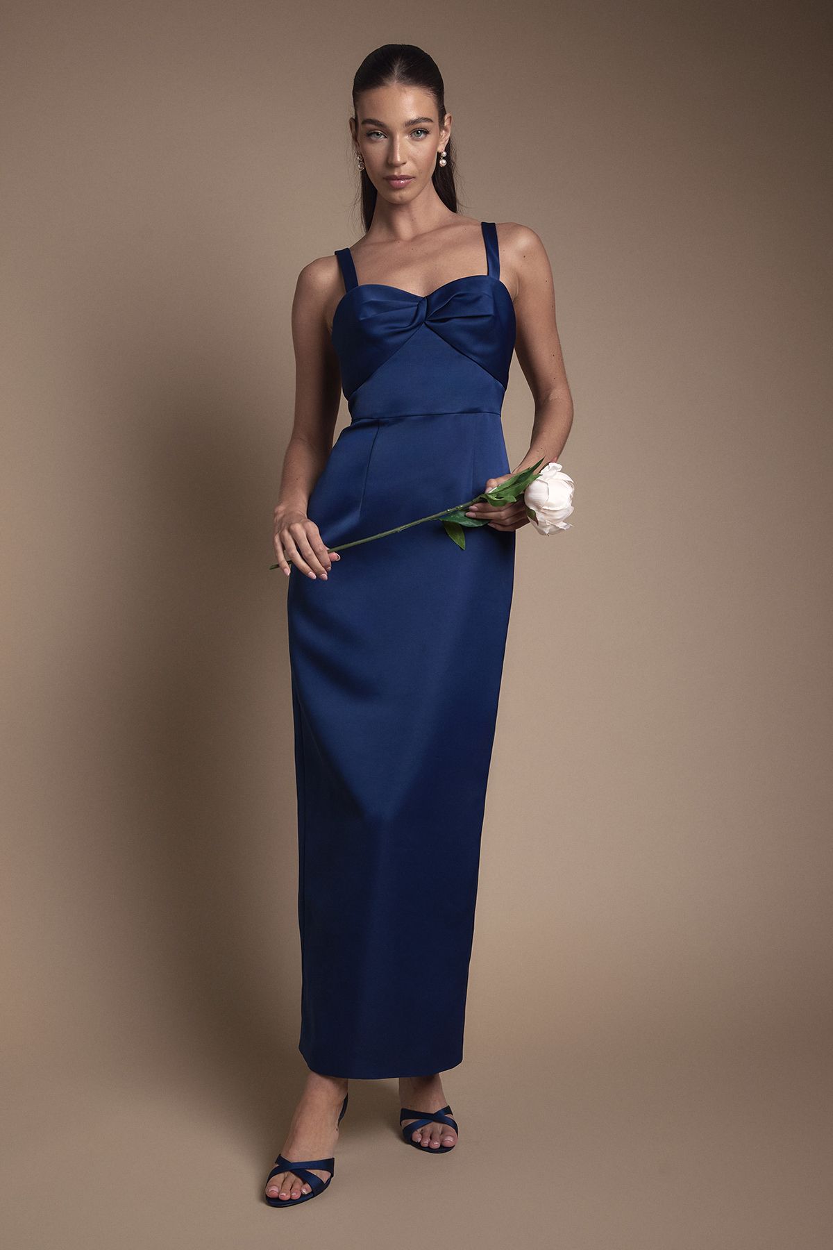 Coast Sweetheart Neck Knot Front Maxi Bridesmaid Dress With Removable Straps Navy image 1