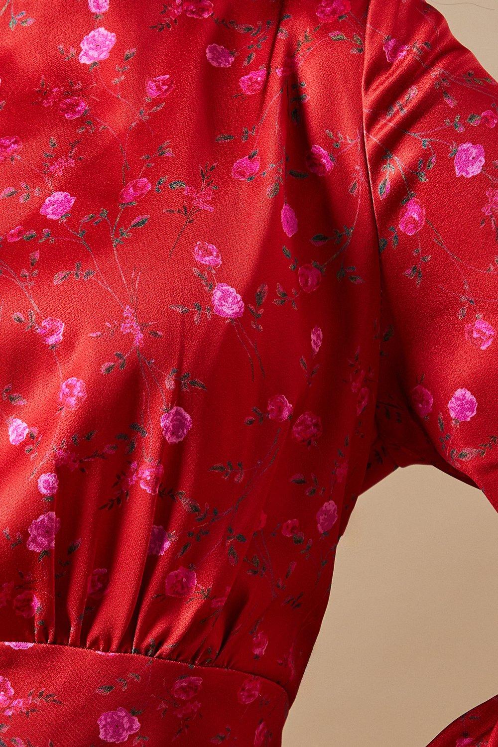 Oasis Petite Occasion Floral Satin Cowl Bias Midaxi Dress Red image 5