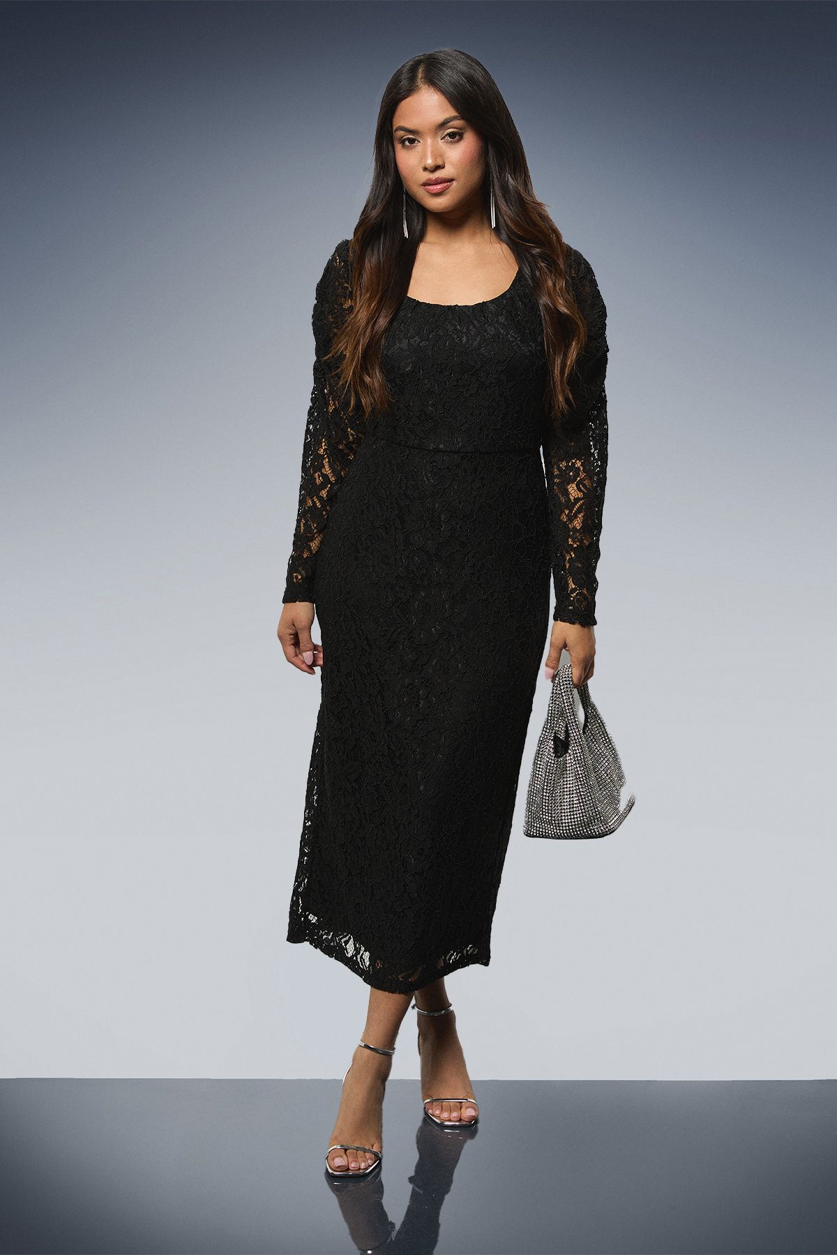 Dorothy Perkins Petite DP Luxe Scoop Neck Lace Pencil Dress Black image 1