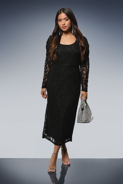 Dorothy Perkins Petite DP Luxe Scoop Neck Lace Pencil Dress Black