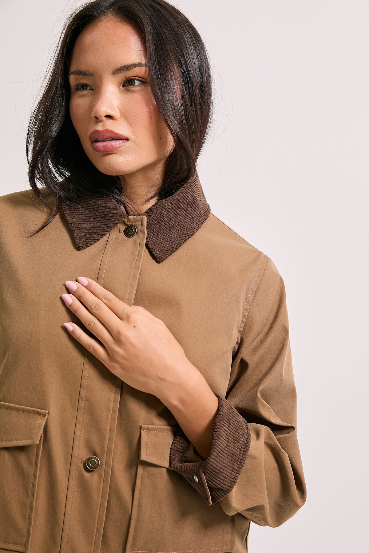 Dorothy Perkins Cord Collar Detail Boxy Jacket Camel image 4