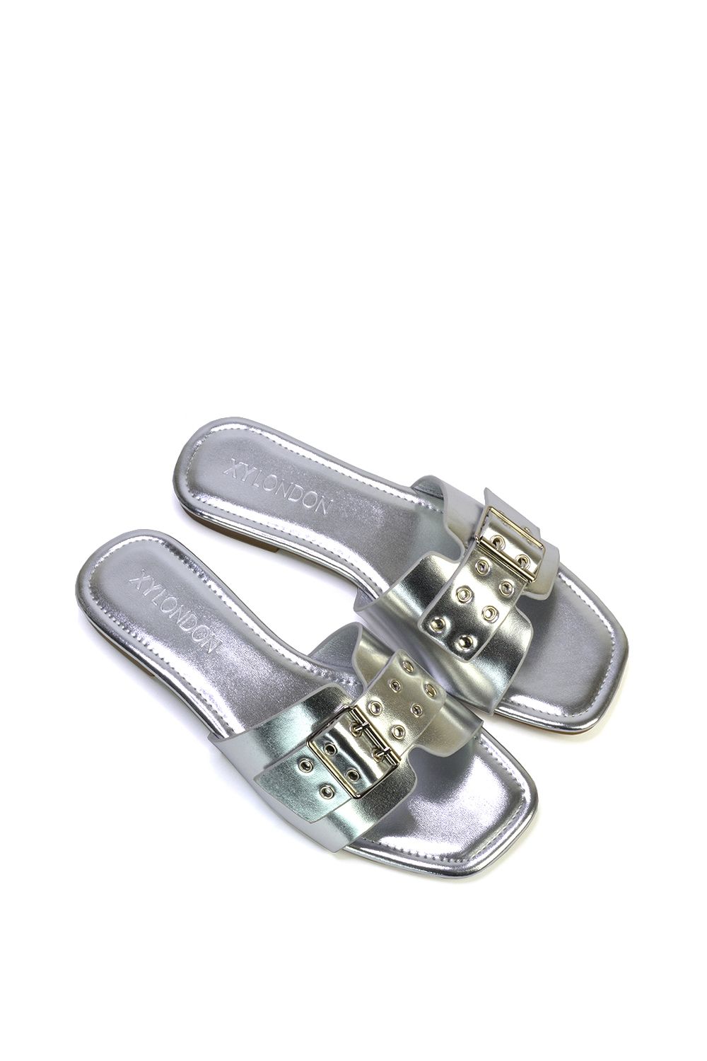 XY London 'Inez' Square Toe Slip On Strappy Flat Sandals With Buckle image 5