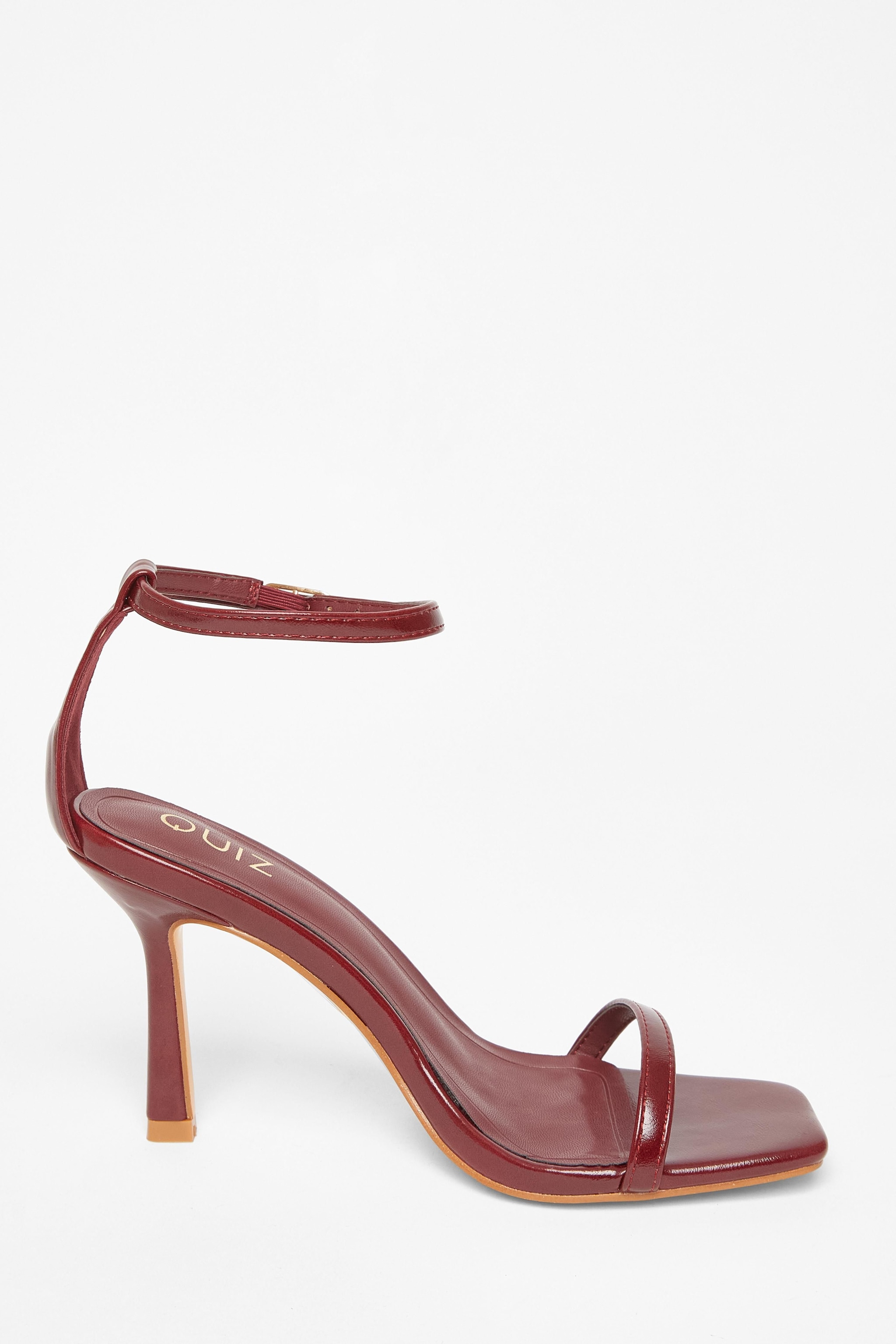 Quiz Burgundy Faux Leather Barely There Heels image 5