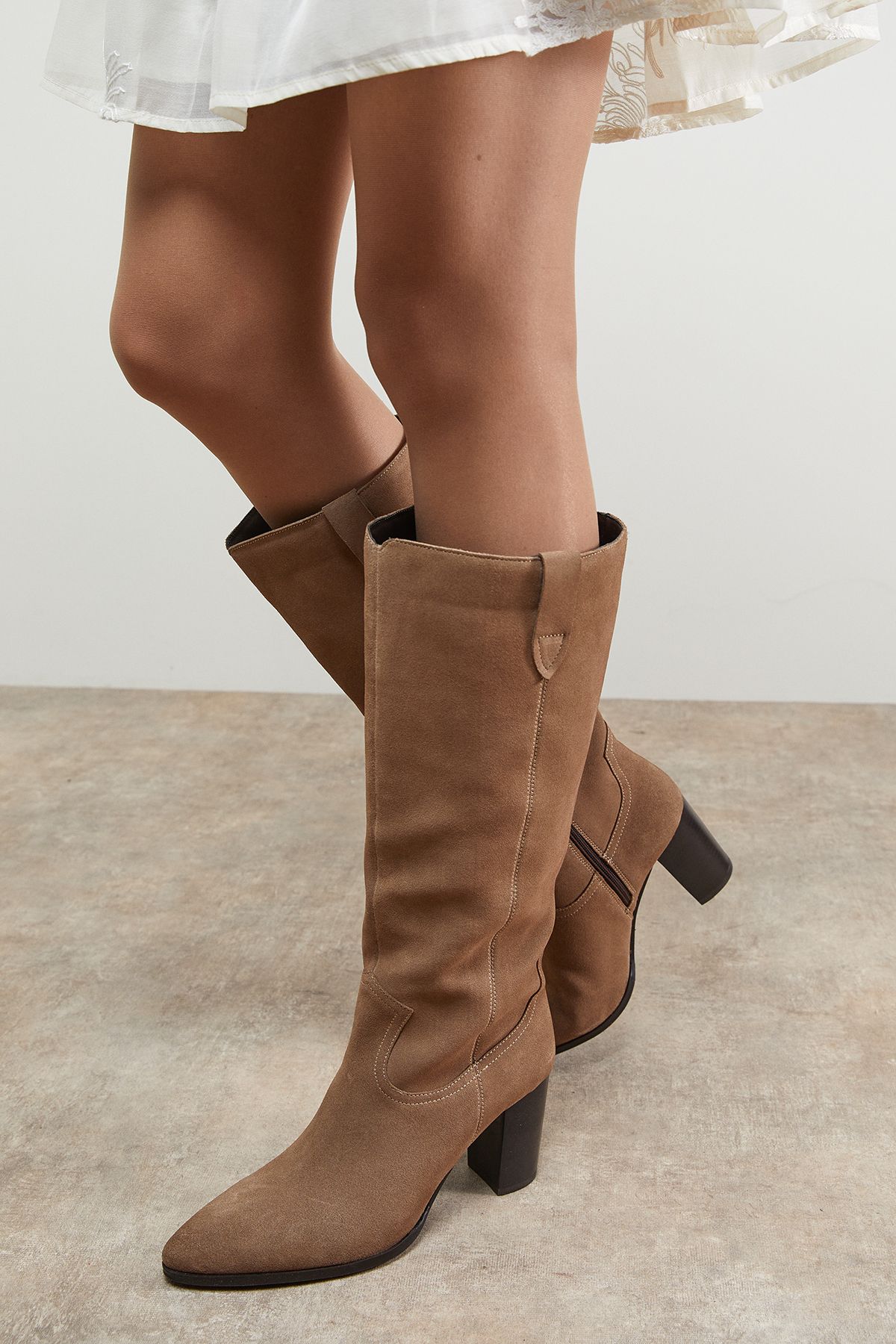 Oasis Kresta Suede High Block Heel Knee Boots Taupe image 3