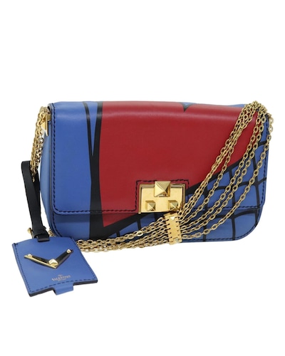 Valentino Preloved Rockstud Printed Calfskin Leather Bag Wo - Blue Shoulder