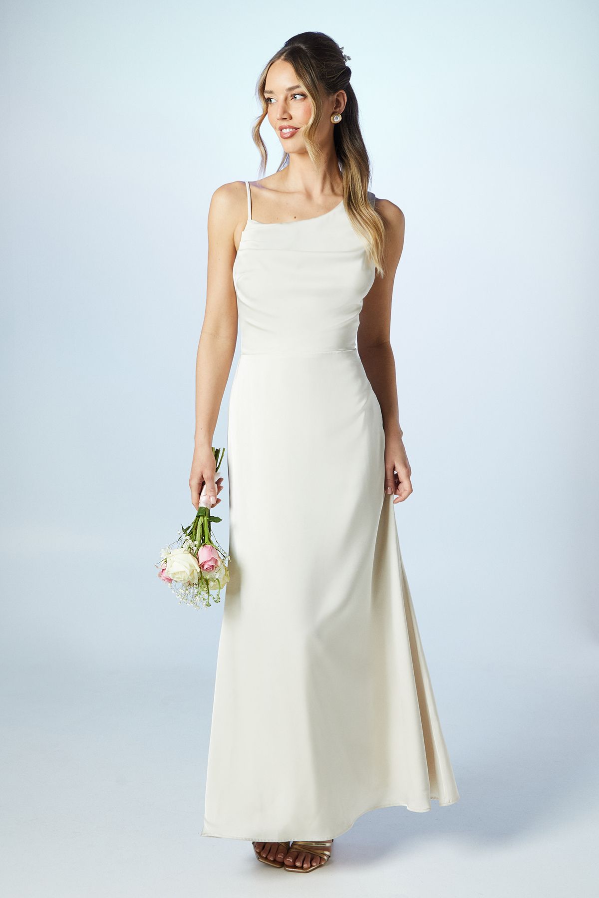 Coast Asymmetric Shoulder Satin Maxi Bridesmaid Dress Champagne image 1