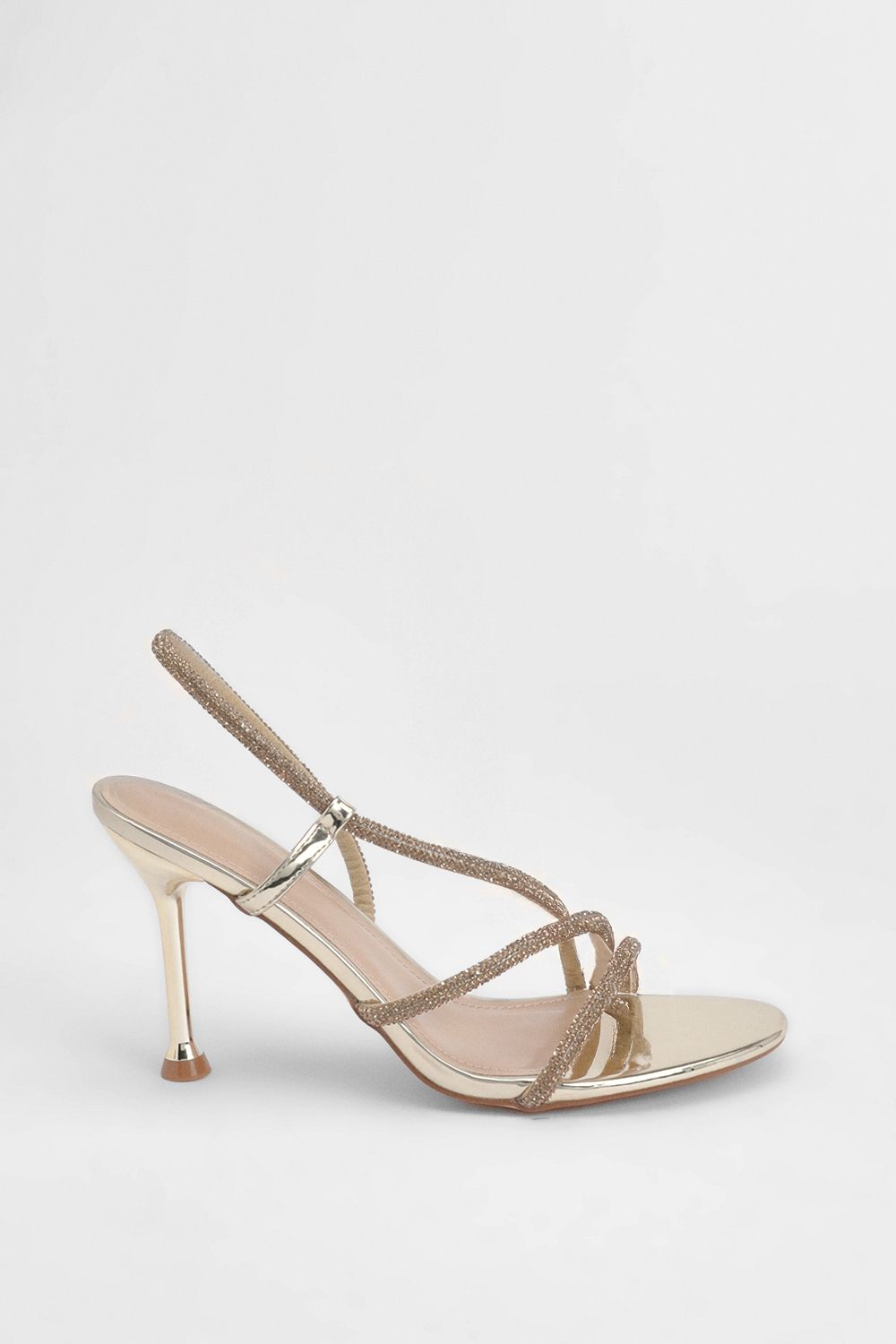 MissPap Gold Faux Metallic Leather Embellished Heeled Sandals Gold