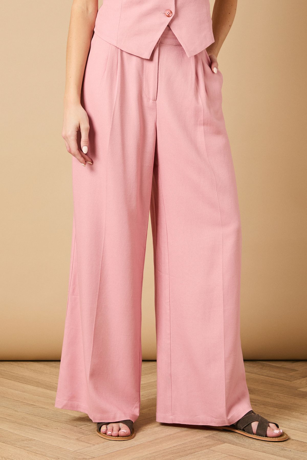 Oasis Linen Wide Leg Tailored Trouser Desert Rose image 2