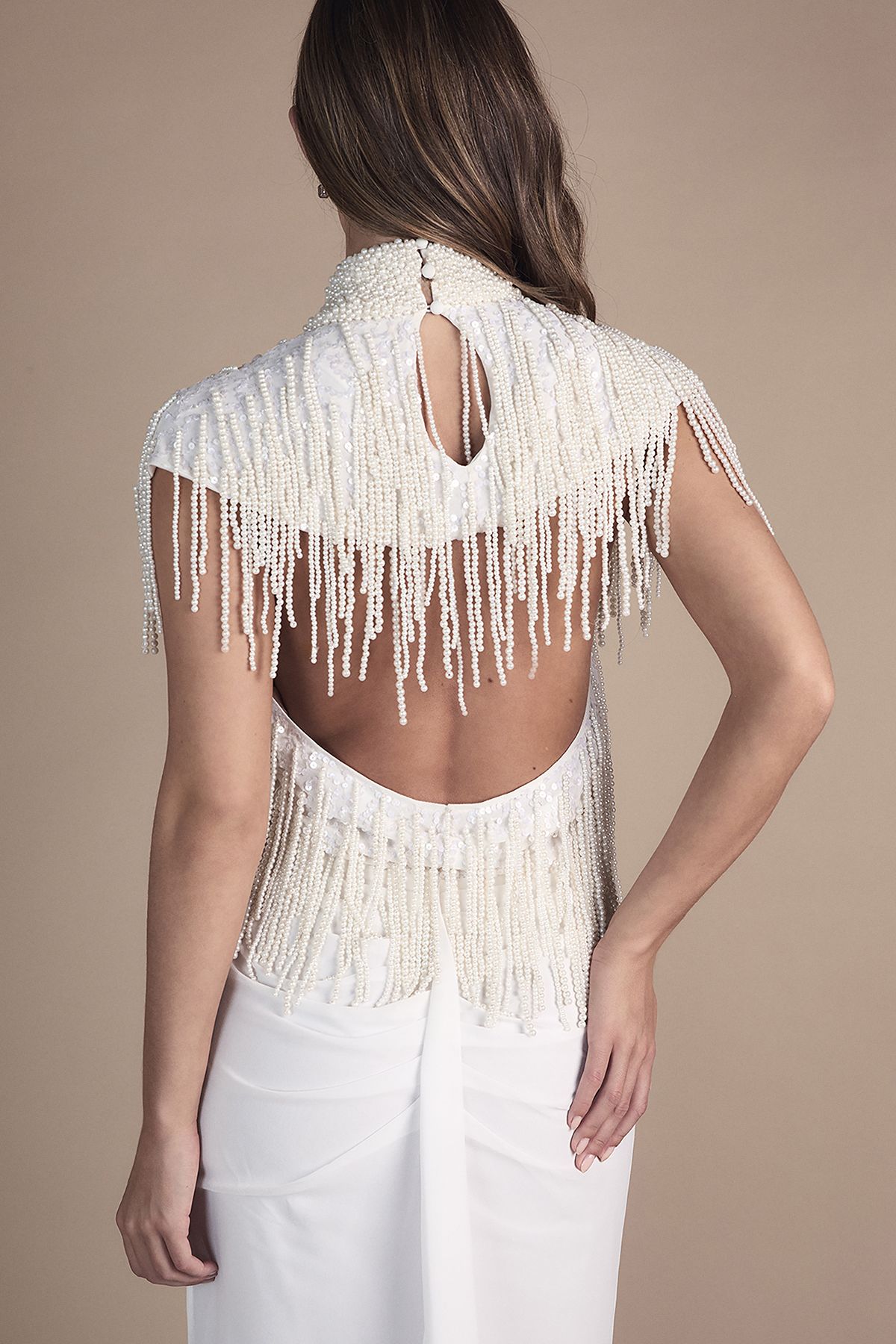 Coast Pearl Fringed High Neck Embellished Wedding Dress Ivory image 2