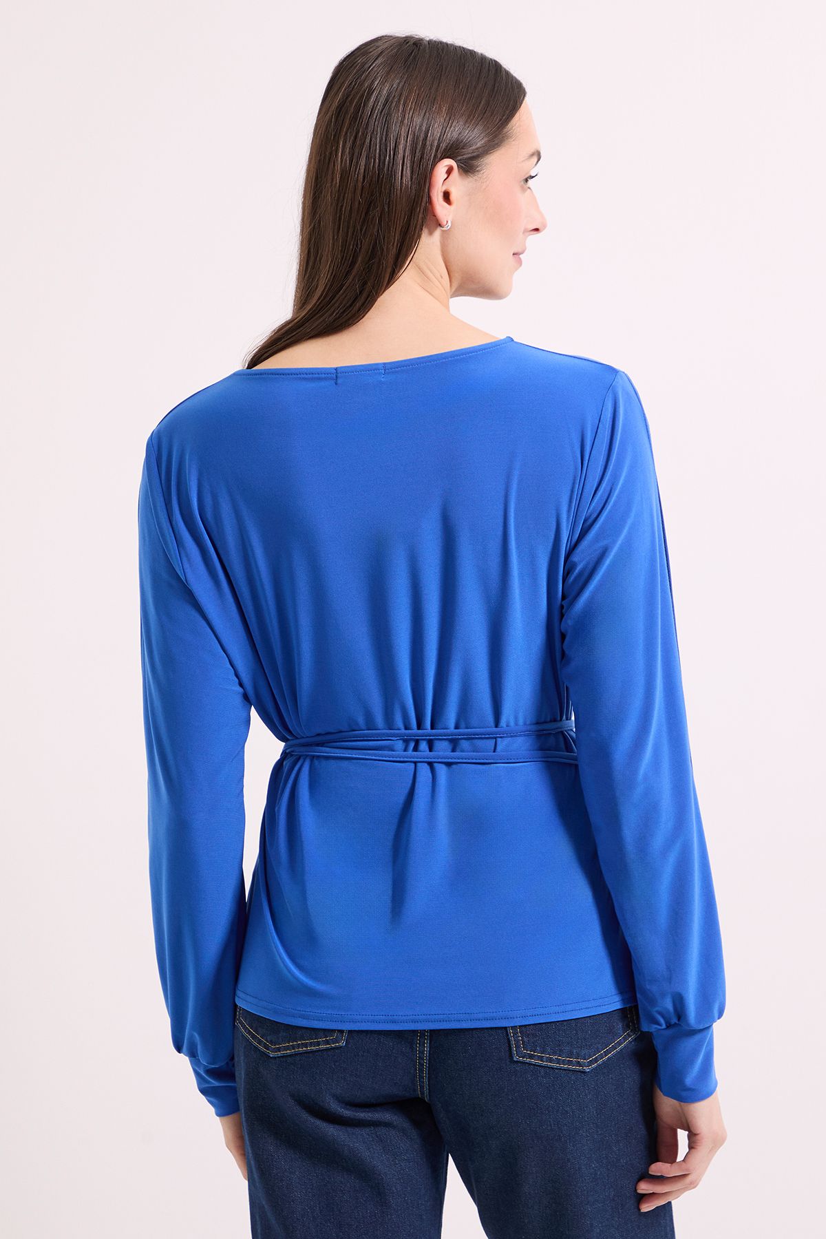 Principles Cobalt Tie Waist Split Shoulder Jersey Top Cobalt image 3