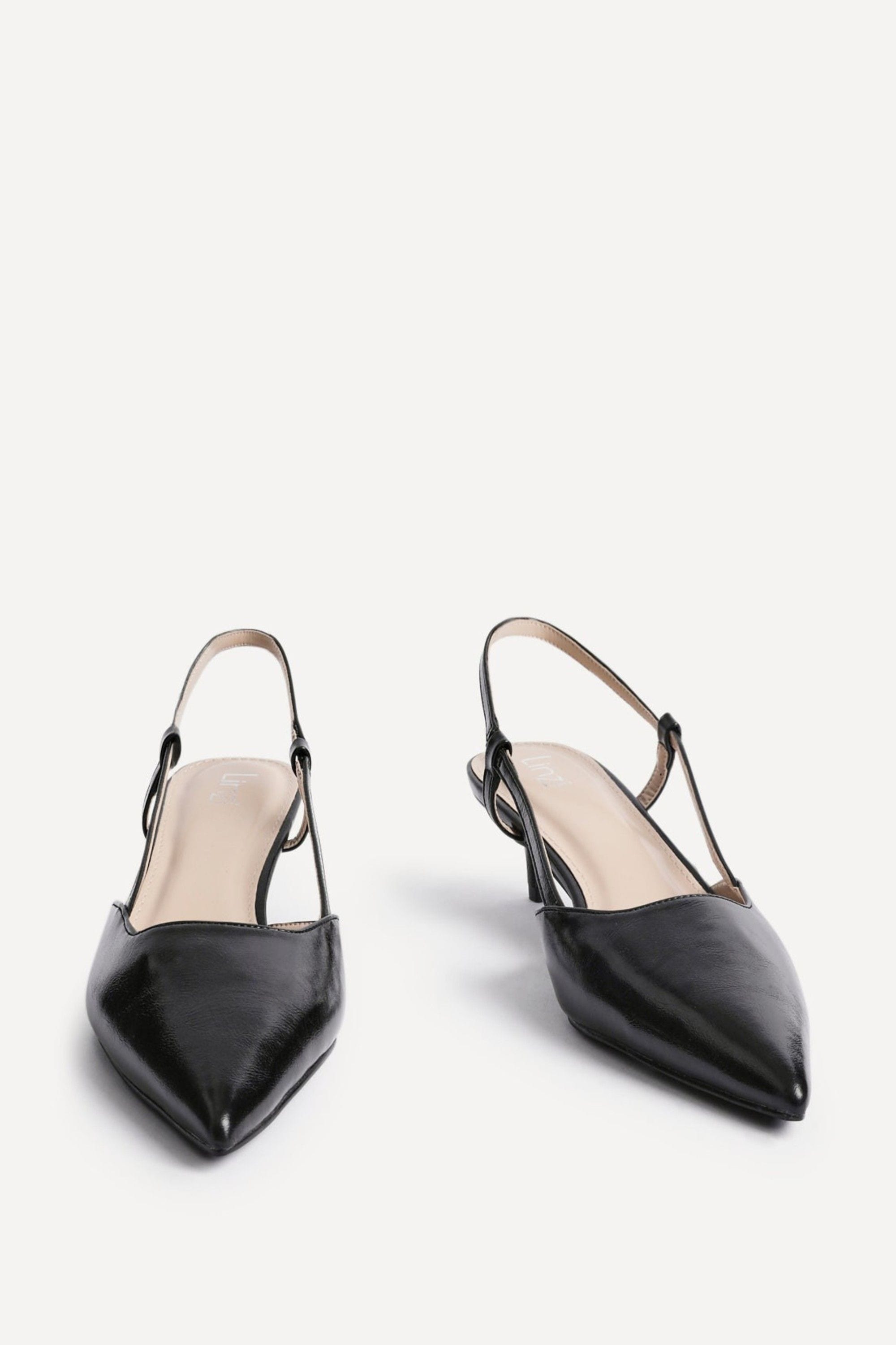 Linzi Refined Black Faux Leather Slingback Kitten Court Heels image 3