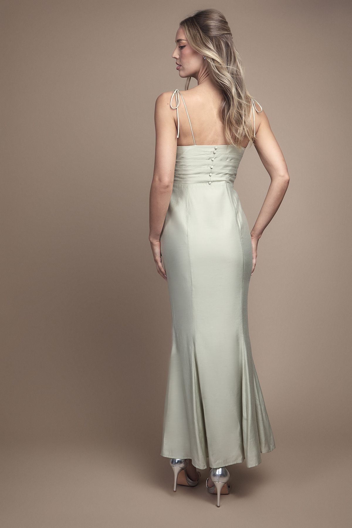Coast Satin Strappy Cowl Neck Bridesmaid Dress Sage image 3