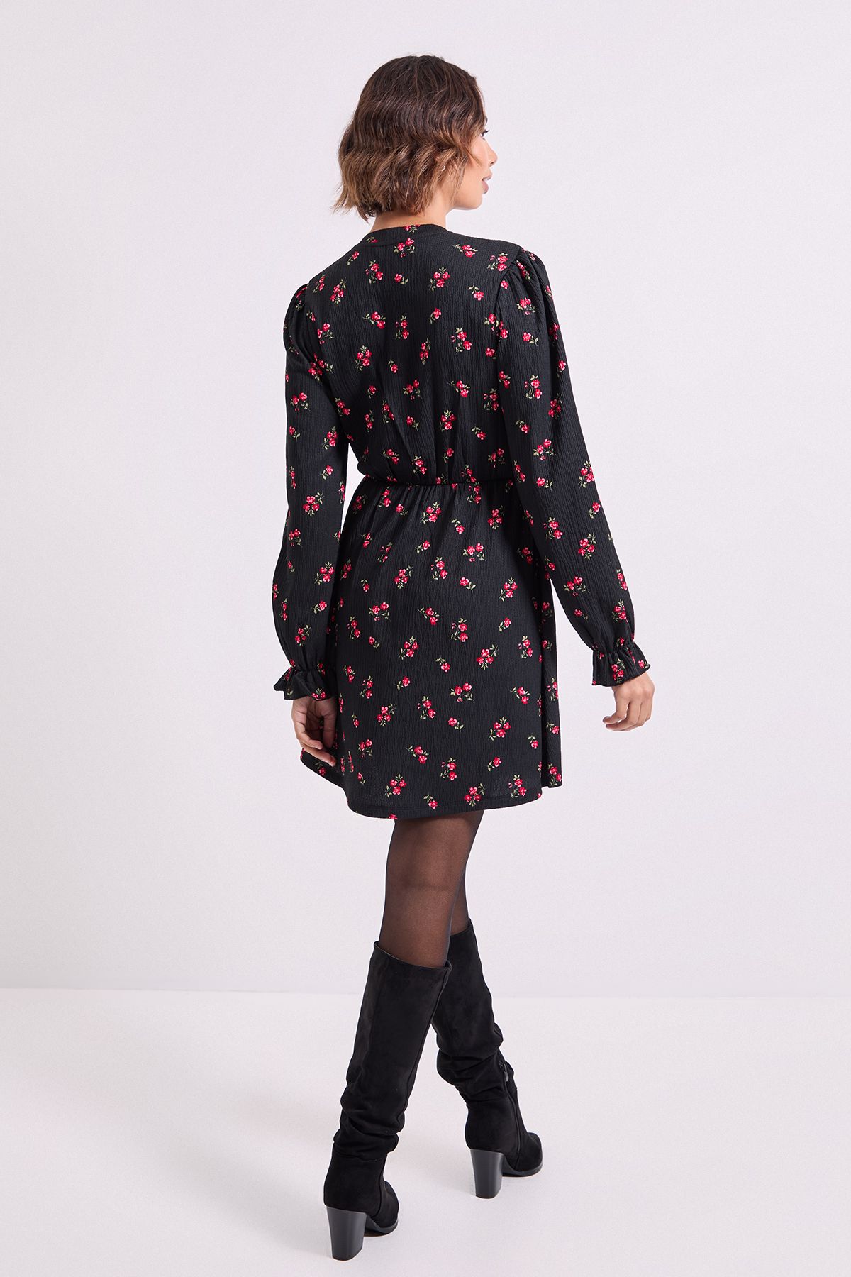 Dorothy Perkins Floral Button Detail Blouson Sleeve Jersey Mini Dress Floral image 3