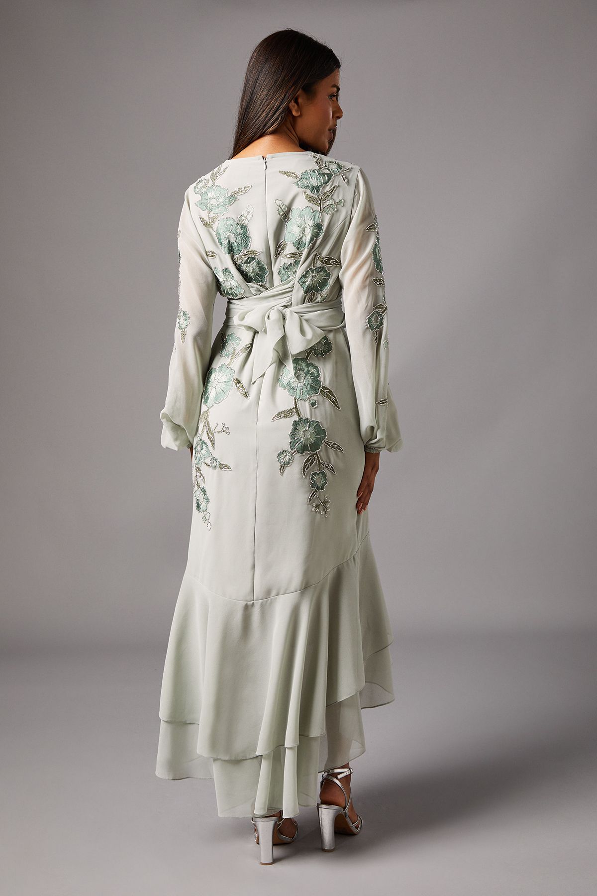 Coast Petite Sequin Embellished And Embroidered Hi-Lo Maxi Dress Sage image 4