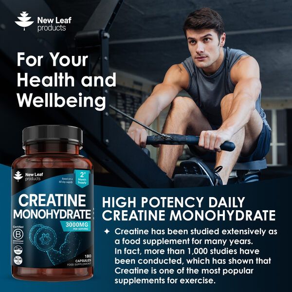 New leaf health Creatine Monohydrate Capsules 3000mg - Gym Workout Supplement image 3