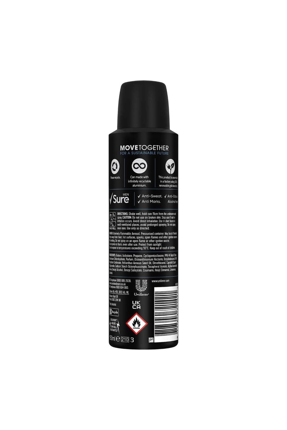 Sure Alcohol-Free Men Motion Sense 'Body Spray Deodorant', 6x150ml image 3