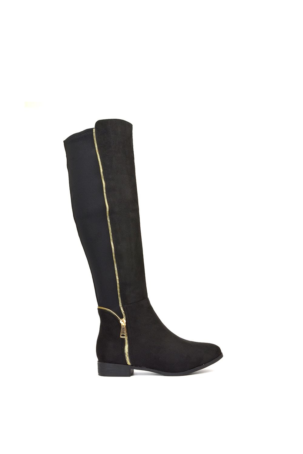 XY London 'Sutton' Zip Up Flat Heel Knee High Boots With Stretchy Calf image 1