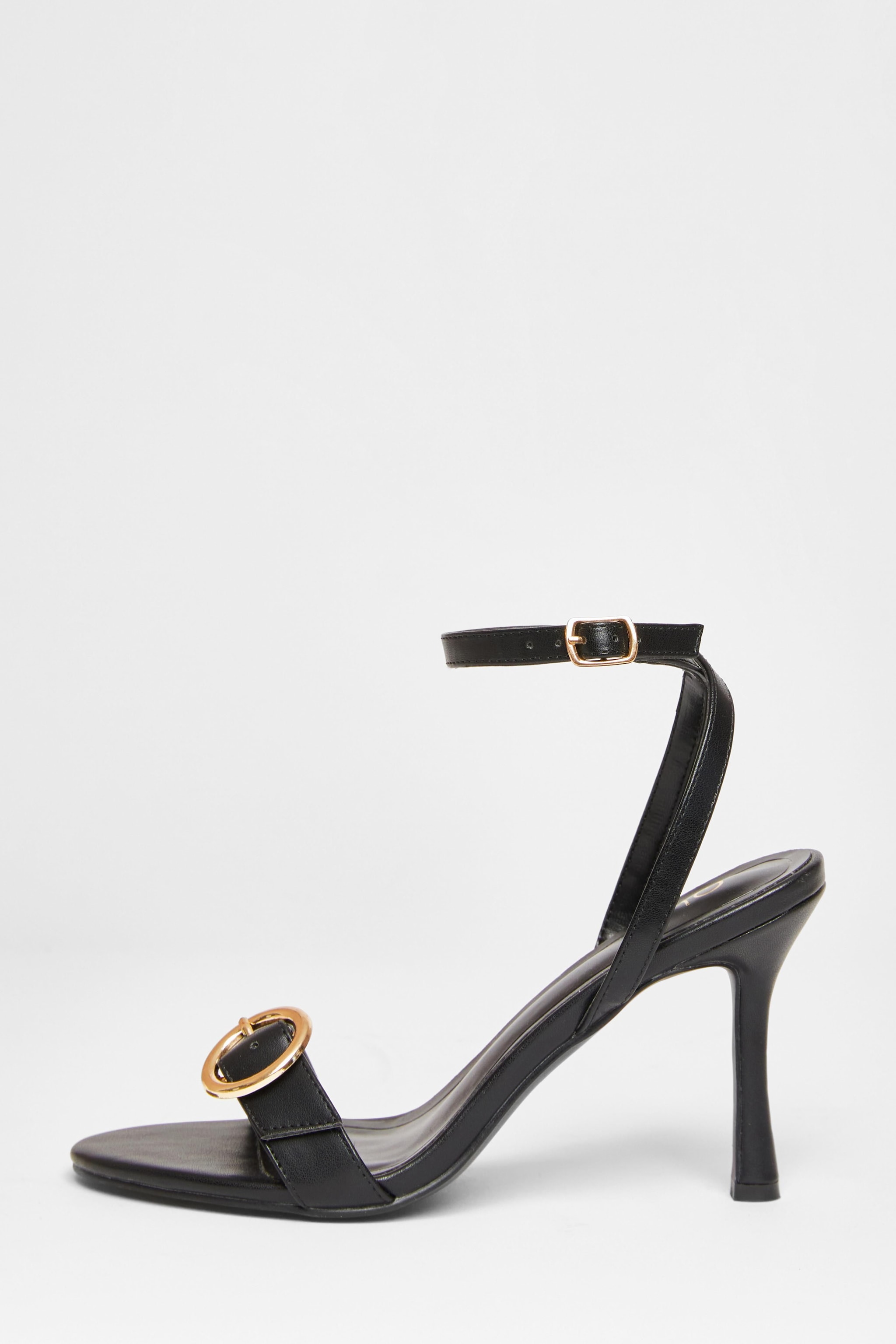 Quiz Black Faux Leather Buckle Heels image 3