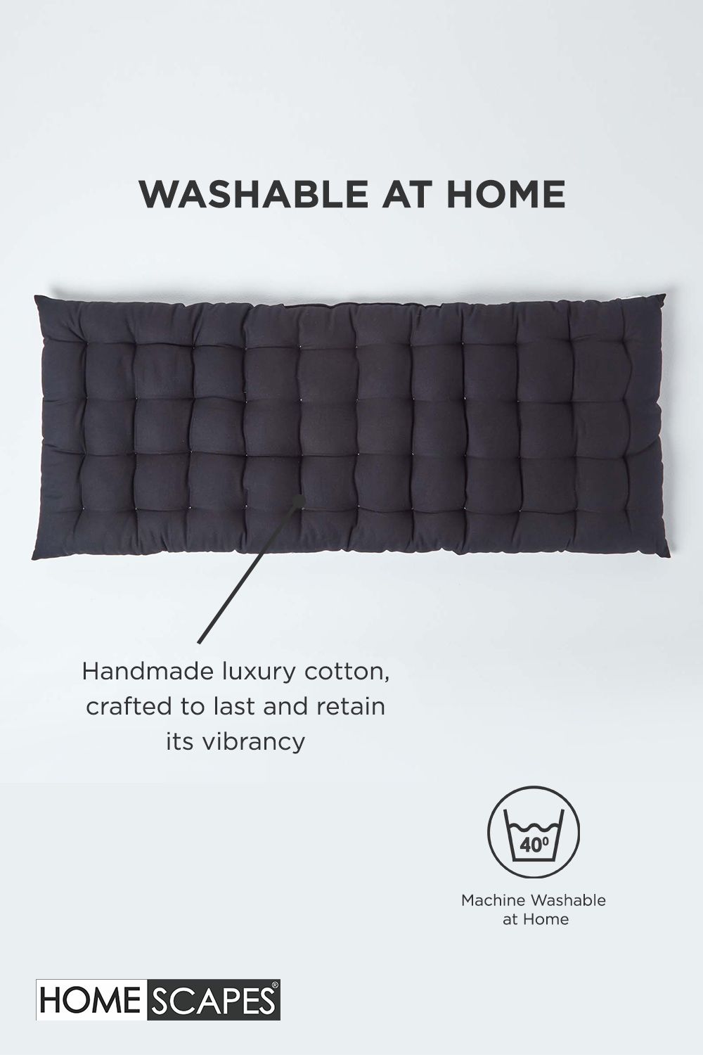 Homescapes Garden Bench Cushion Luxury 3 Seater Cotton Indoor Outdoor Pad, 143 x 48cm image 6