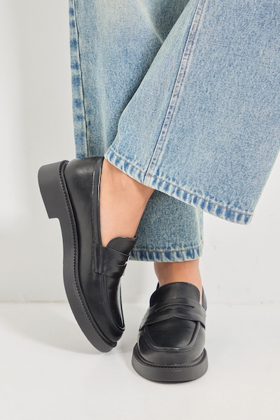 Oasis Paige Faux Leather Chunky Penny Loafers Black
