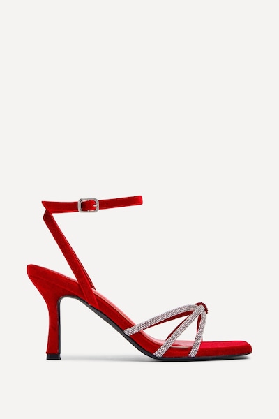 Linzi Polly Red Velvet Stiletto Heeled Sandal