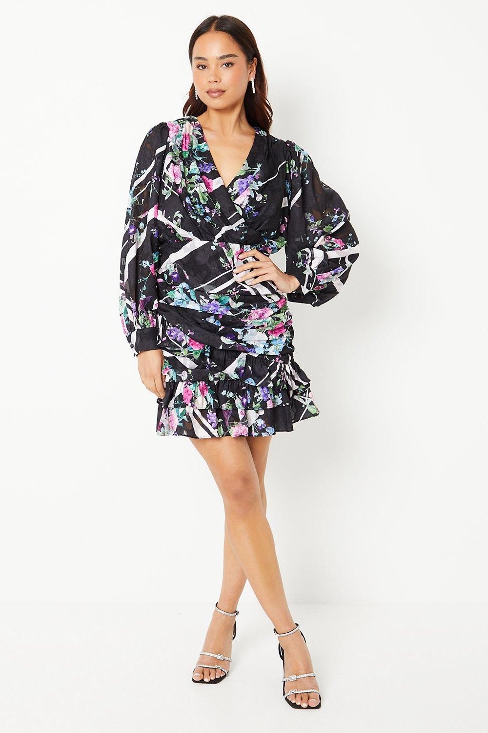 Coast Petite Mini Dress With Blouson Sleeve Black image 2
