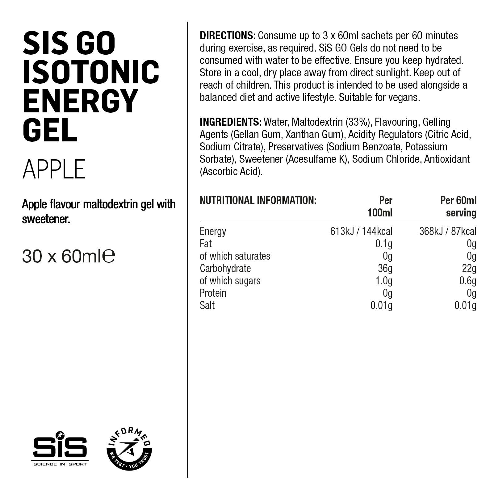 Science in Sport GO Isotonic Energy 60ml Gel - Apple - 30 Pack image 6