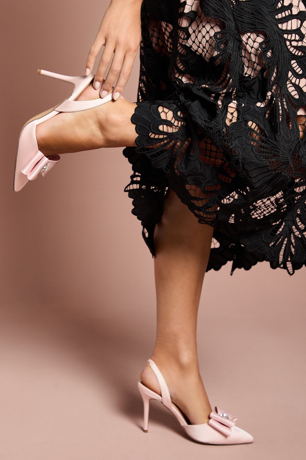 Coast Collette Satin Embellished Bow Detail High Heel Slingback Court Shoes Ballerina Pink image 2