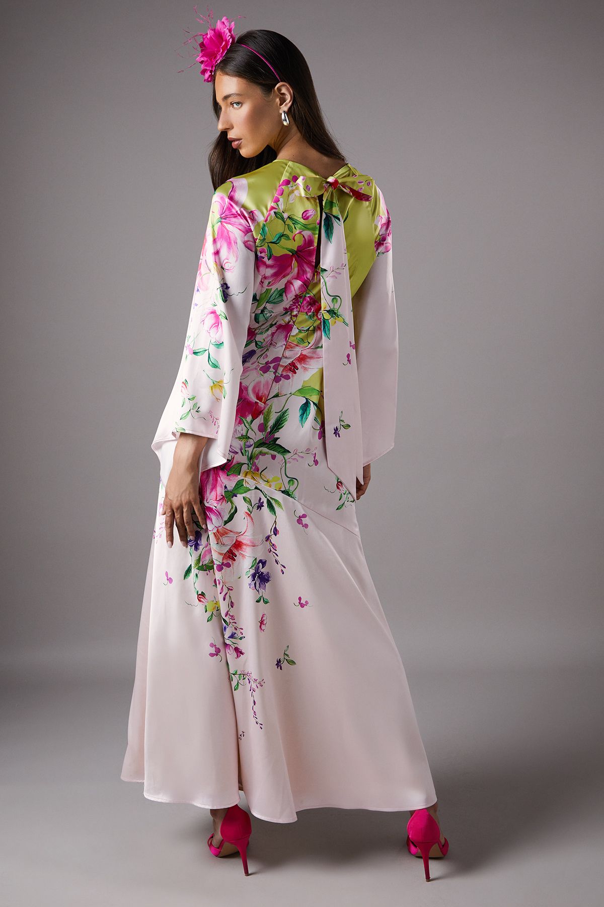 Coast Long Sleeve Satin Printed Maxi Dress Lime image 3