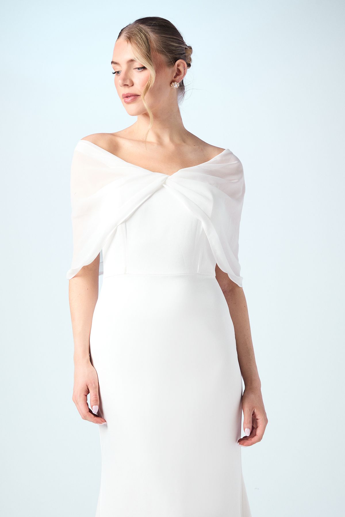 Coast Chiffon Bardot Satin Maxi Wedding Dress with Drape Detail Ivory image 2