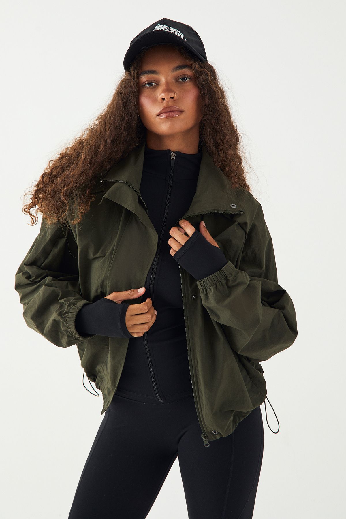 DSGN Studio DSGN Studio Sport Nylon Boxy Zip Through Funnel Neck Jacket Green image 4