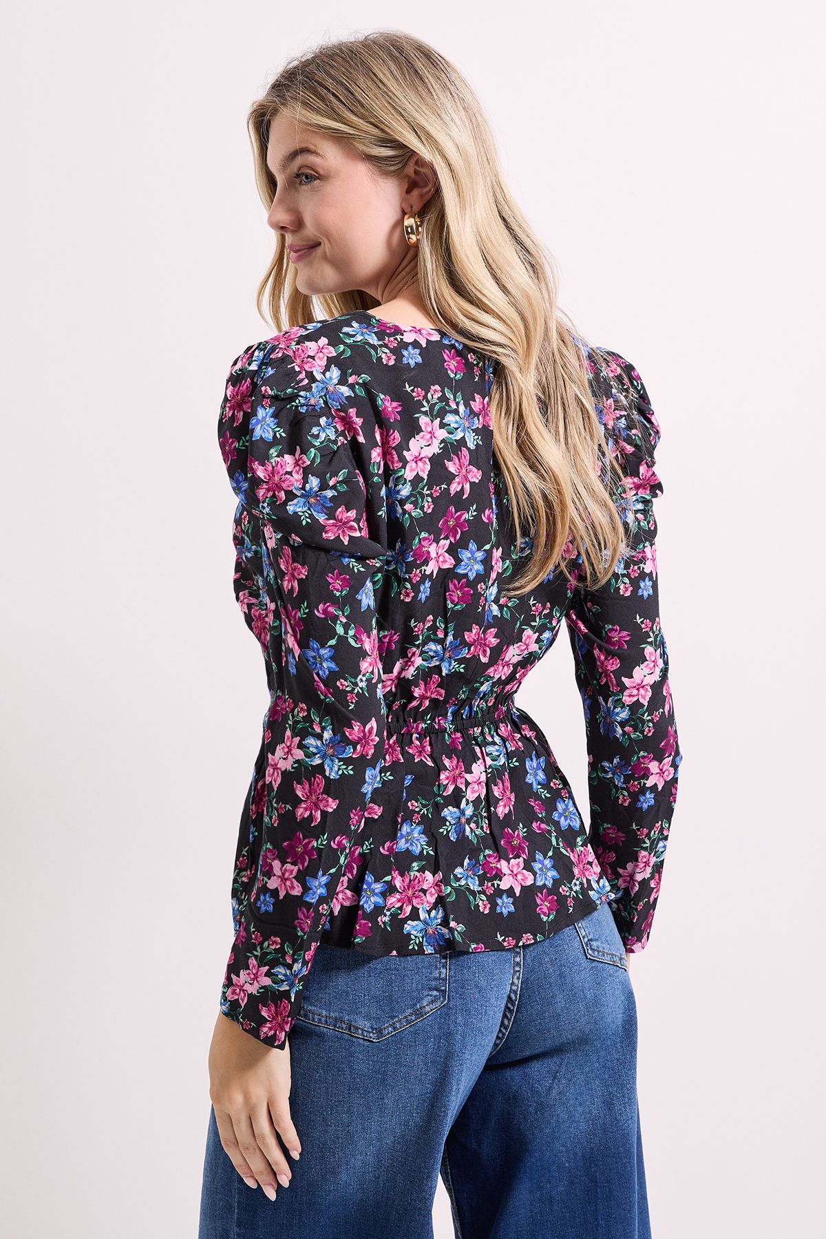 Dorothy Perkins Black Floral Button Detail Printed Peplum Blouse Floral image 5