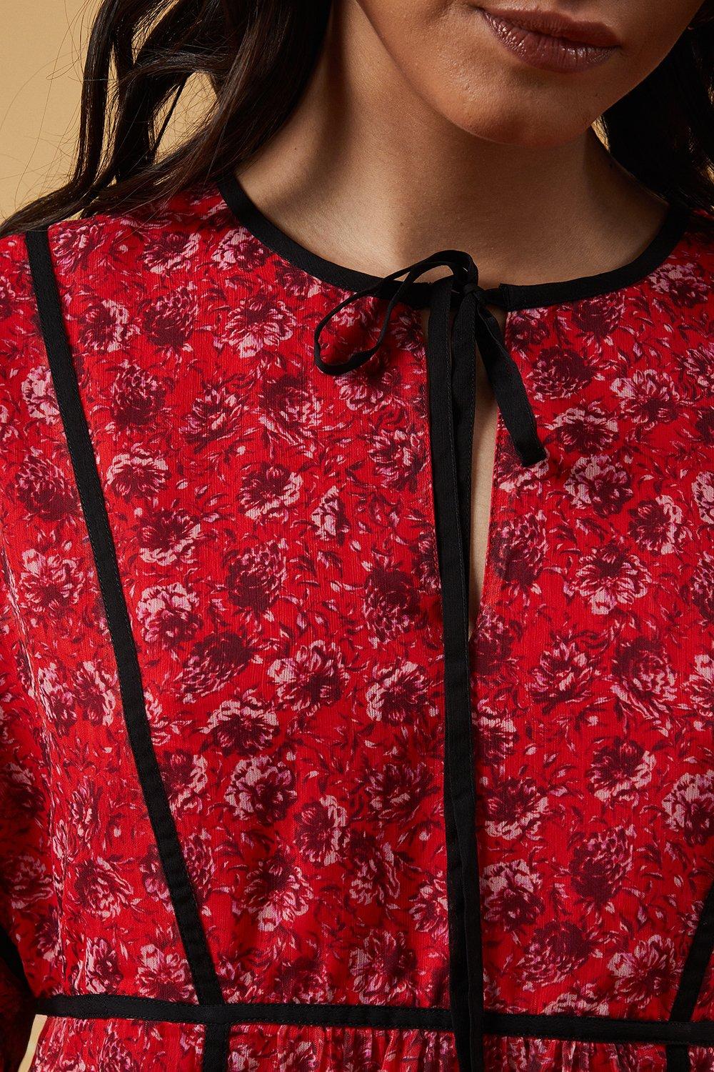 Oasis Binding Detail Chiffon Mini Dress Red image 5