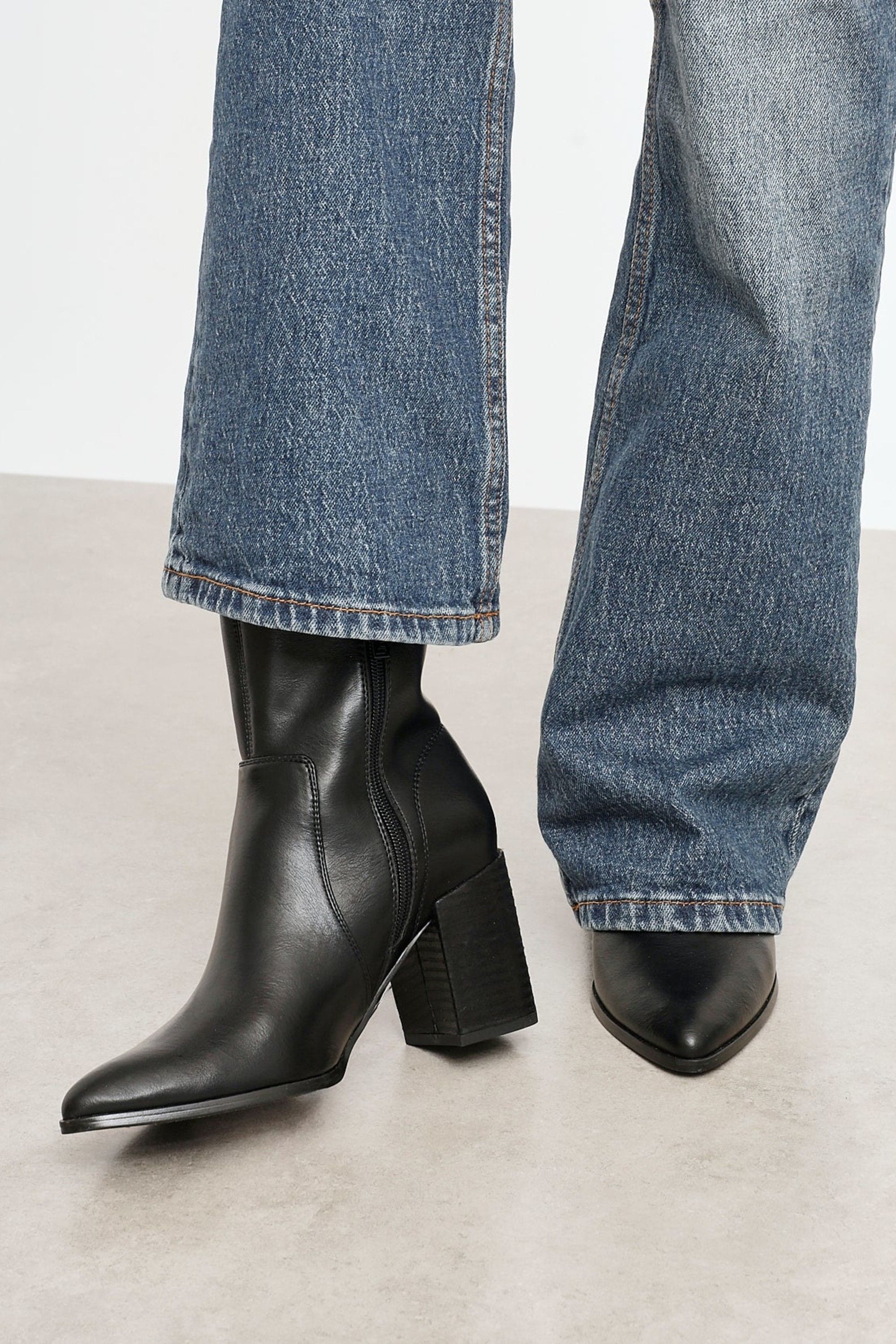 Linzi Advance Black Faux Stretch Leather Heeled Ankle Boot image 2