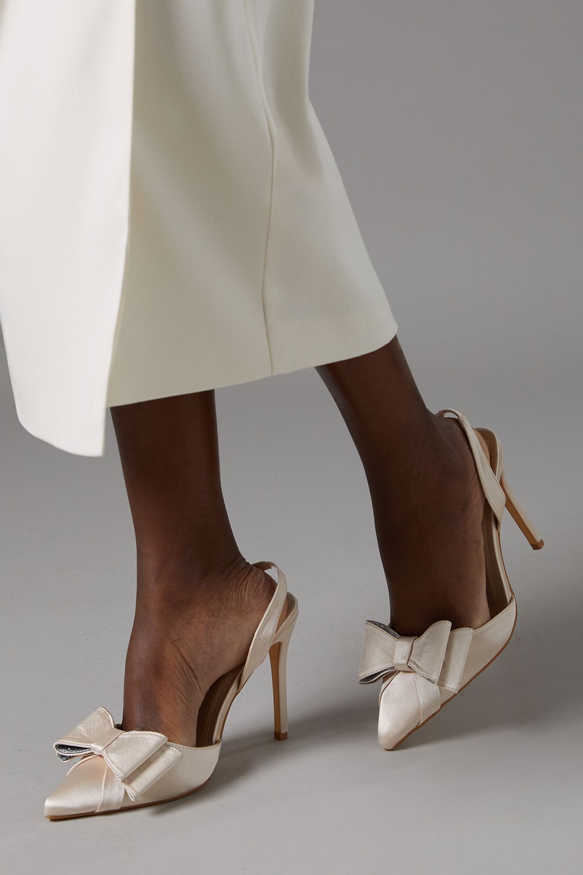 Coast Wide Fit Tamara Satin Bow Sling Back Stiletto Court Shoes Neutral image 3