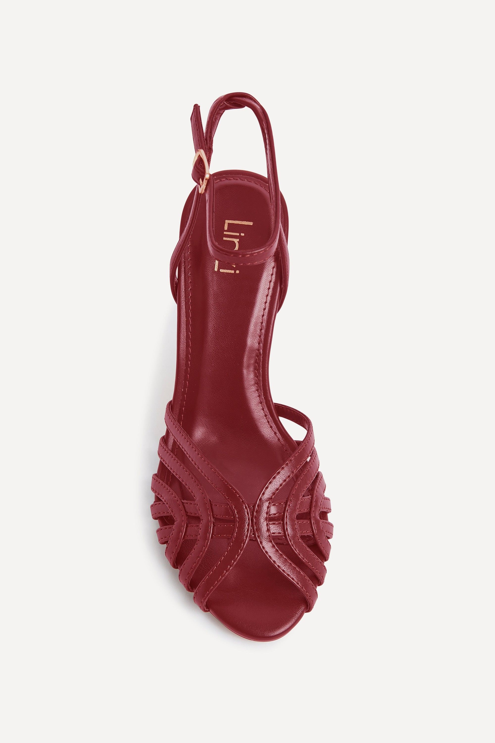 Linzi Eros Burgundy Faux Leather Caged Stiletto Heel image 4