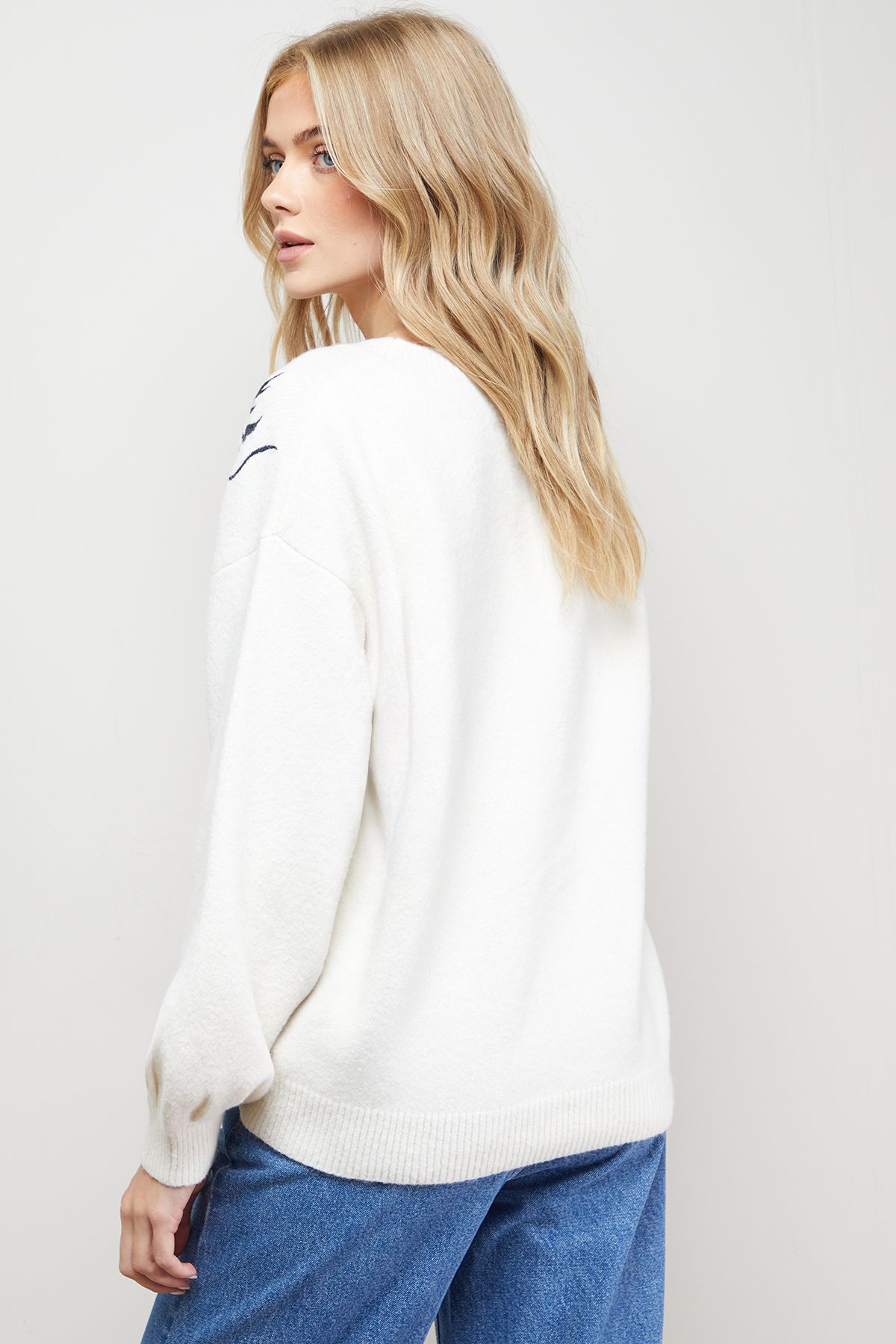 Oasis Floral Embroidered Crew Neck Jumper Ivory image 3