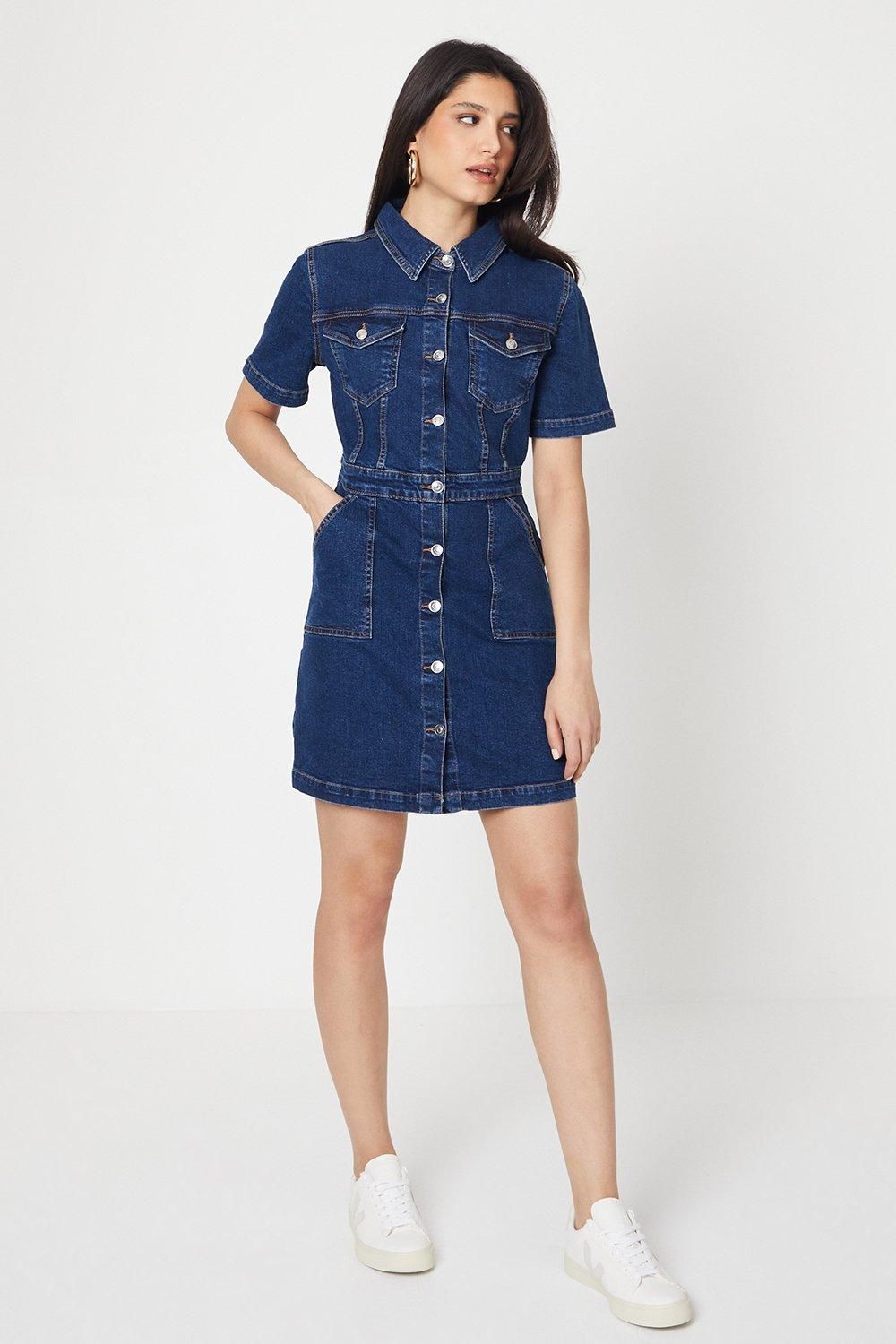 Dorothy Perkins Denim Short Sleeve Mini Dress Indigo image 2